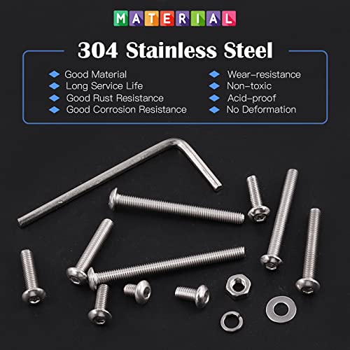 Glarks 1021Pcs M3 Button Head Screws 304 Stainless Steel Hex Socket Cap Screws Bolts and Nuts Washers Assortment Kit with Hex Wrench for Machinery Furniture Car Repair - size: M3 screw assortment kit