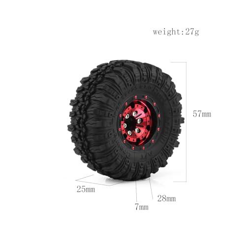 REDSPIDER （4pcs） 1.0 beadlock Wheels and Tires，1.0 Tires Set Has Super Soft Stickiness，Wheel hub Colors Available. 1.0 Crawler Tires for TRX4M Axial AX24 SCX24 FCX24 1/18 1/24 RC Crawler Car (Red) - color: Red