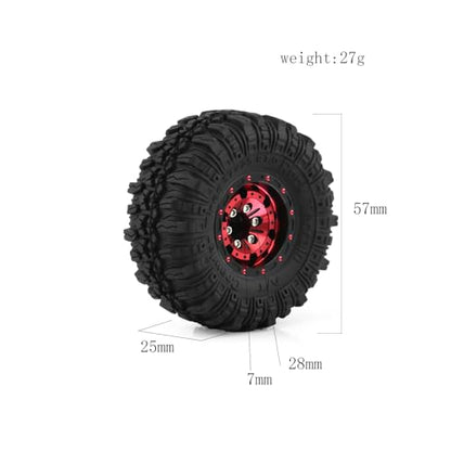 REDSPIDER （4pcs） 1.0 beadlock Wheels and Tires，1.0 Tires Set Has Super Soft Stickiness，Wheel hub Colors Available. 1.0 Crawler Tires for TRX4M Axial AX24 SCX24 FCX24 1/18 1/24 RC Crawler Car (Red) - color: Red