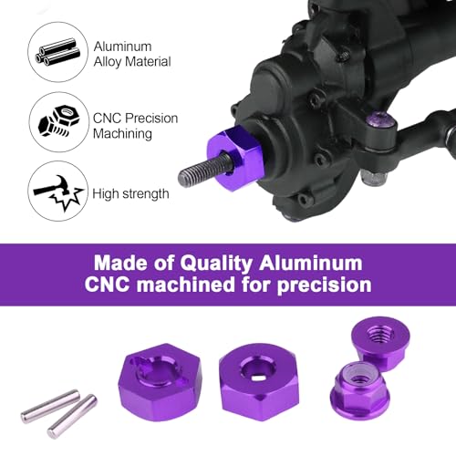 Hobbypark 12mm Aluminum Wheel Hex Drive Hub Adapters (4P) & M4 Locknuts (4P) for Redcat Racing ExceedRC HSP Himoto RC Hobby Car Accessories Purple