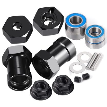 Aluminum Alloy Wheel Hex Hubs Adapter 12mm RC Hex Combiner, Black | With Bearing, For 1/10 Tamiya DT03T RC Car, Upgrade Accessories - color: Black