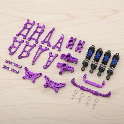 Set RC Car Kit Chassis Upgrade Steering Cups Swing Arms Aluminum 6061 CNC Machined Adjustable Tie Rods Semi Metal Shocks Suitable for 1/14 14211, Silver - color: Silver