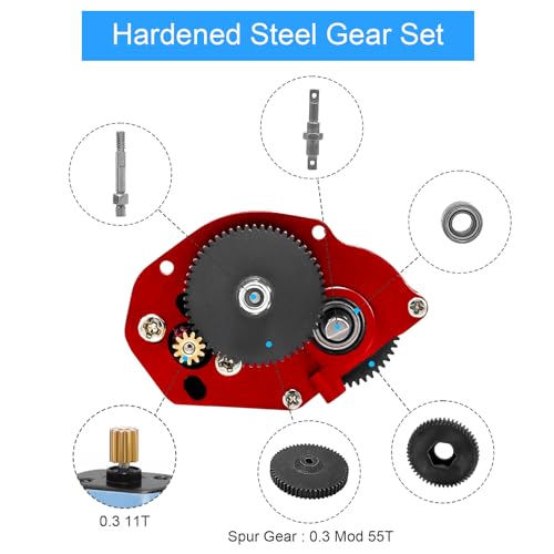 050 50T Brushed Motor with Transparent Acrylic Aluminum Alloy Transmission Gearbox for 1/24 RC Crawler SCX24 AX24 Upgrade(Red) - color: Red&Black
