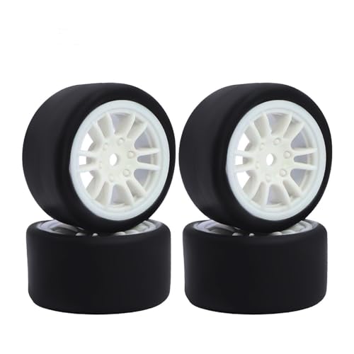 4PCS Finished Flat Running Drift Tires and Wheels 7MM Hexagon for 1/24 Losi Micro B Upgrades and 1/28 Losi Micro T Upgrades (T White) - color: T White