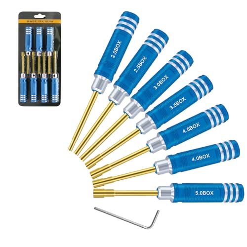 Hex Nut Screwdriver Set 2.0mm 2.5mm 3.0mm 3.5mm 4.0mm 4.5mm 5.0mm Hexagonal Head Nut Driver for Axial SCX24 Wheel Fixing 7PCS Screwdrivers for RC Models Car Boat Helicopter - color: Blue