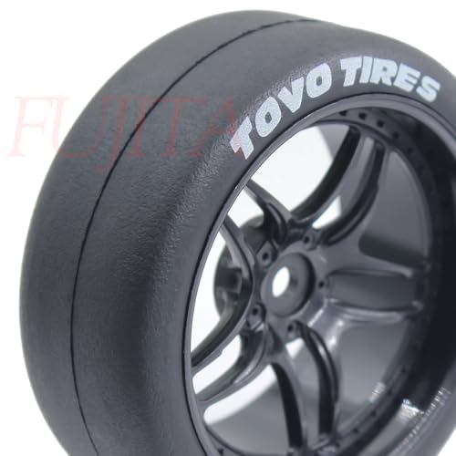 fujita 1/10 RC Rally Racing Drift Tires and Hard Plastic Wheels 65mm OD for Tamiya XV01 XV02 TT02 PTG HSP HPI RGT Kyosho FAZER MK2 PTG (Black) - color: Black