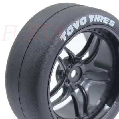 fujita 1/10 RC Rally Racing Drift Tires and Hard Plastic Wheels 65mm OD for Tamiya XV01 XV02 TT02 PTG HSP HPI RGT Kyosho FAZER MK2 PTG (Black) - color: Black