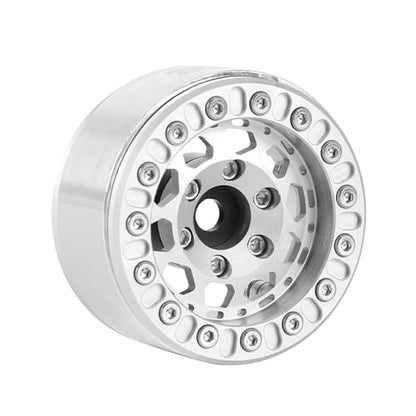 4PCS 1.55 Inch Aluminum Alloy Metal 10Holes Beadlock Wheel Rim Hubs Replacement Accessory for Tamiya AX90069 D90 TF2 CC01 CC02 1/10 RC Crawler Car Upgrade Parts(B-Silver) - color: B-Silver