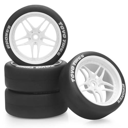 1/10 RC Drift Tires, daitoku 12mm RC Rally Racing Tires and Wheels for Tamiya Traxxas HPI KYOSHO XV02 XV01 TT01 TT02 PTG2 A959 - Style C (White) - color: White