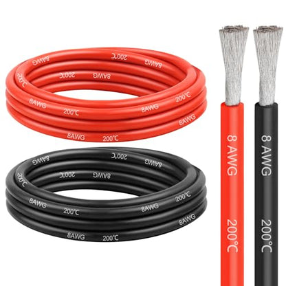 8 Gauge Silicone Wire (5ft Red & 5ft Black), 8 AWG Electrical Cable 0.08mm Tinned Copper Core High Temperature Resistant Wire, Soft and Flexible for RC Cars, Boat, Drones etc - size: 5FT, style: 8AWG
