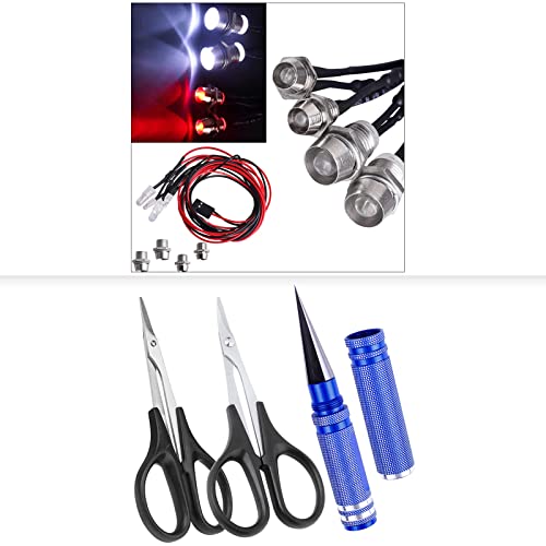 RC Body Reamer w/Curved & Straight Scissors & RC Car Lights 4Leds for Traxxas Slash Axial SCX10 Redcat Losi Tamiya