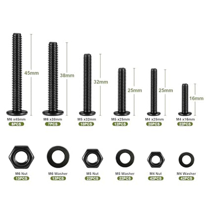 231Pcs Machine Screws and Nuts Assortment Kit,M4 M5 M6 Phillips Flat Round Head 304 Stainless Steel Metric Nuts and Bolts Washers Kit Black,for Wall Plate Switch/Furniture Assembly - size: M4/5/6 231PCS SS Machine Black