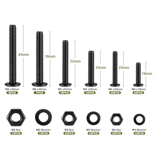 231Pcs Machine Screws and Nuts Assortment Kit,M4 M5 M6 Phillips Flat Round Head 304 Stainless Steel Metric Nuts and Bolts Washers Kit Black,for Wall Plate Switch/Furniture Assembly - size: M4/5/6 231PCS SS Machine Black