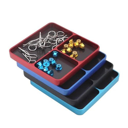 Magnetic 3-Grid Parts Storage and Maintenance Tool Tray (98x98x11mm) Compatible with RC Cars, Drones, Model Vehicles and Electronic Repair(Black) - color: Black