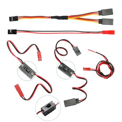 5-Pack RC Connector Cables - On/Off Switch, JST & JR Y Parallel Adapters for Traxxas, Axial Car, Crawler Truck - ESC, Battery, Motor, Fan & Light Compatibility