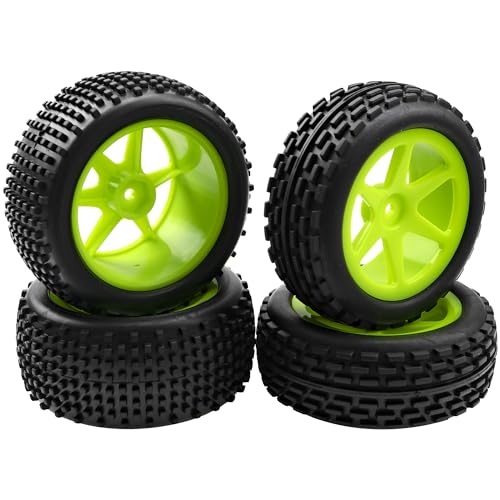 4Pcs HIRCQOO OD 88mm/3.46" Front Rear Rubber Tire Tyre & Plastic Wheel Rims 12mm Hex Compatible with Redcat Shockwave HPI HSP ExceedRC Kyosho 1/10 Scale Off Road Buggy (Green) - color: Green