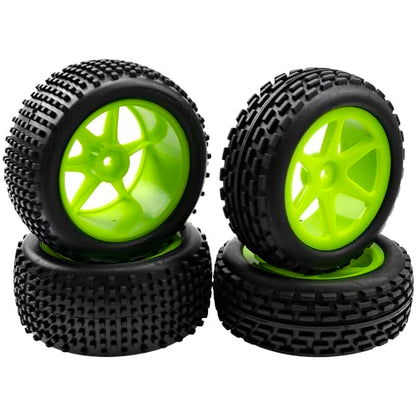 4Pcs HIRCQOO OD 88mm/3.46" Front Rear Rubber Tire Tyre & Plastic Wheel Rims 12mm Hex Compatible with Redcat Shockwave HPI HSP ExceedRC Kyosho 1/10 Scale Off Road Buggy (Green) - color: Green