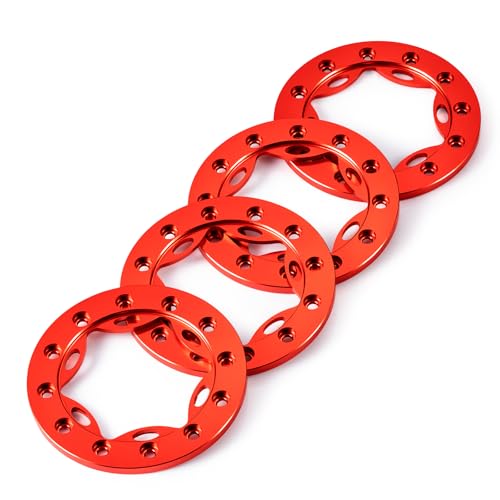 4PCS/1Set Aluminum 1.55" RC Beadlock Ring for AXIAL UTB18 D90 TF2 CC01 AX90069 MST JIMNY 1/10 RC Crawler Truck Car Wheels (Red) - color: Red