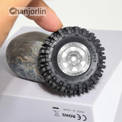 1/24 1/18 RC Crawler Tires and Beadlock Wheels Rims Offset -2.5mm 1.0 Super Soft Sticky Mud Terrain Rock Tyres OD 55mm For 1:24 1:18 Car Axial SCX24 FMS AX24 FCX18 FCX24 TRX4M 4Pcs (Silver) - color: Silver