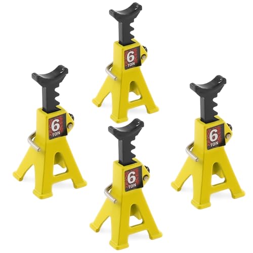 4pcs 1/24 RC Scale Metal Mini Toy Jack Stands for Simulation Compatible with 1/18 and 1/24 RC Crawler Cars SCX24, AX24, TRX4M, FCX24 (Yellow) - color: Yellow