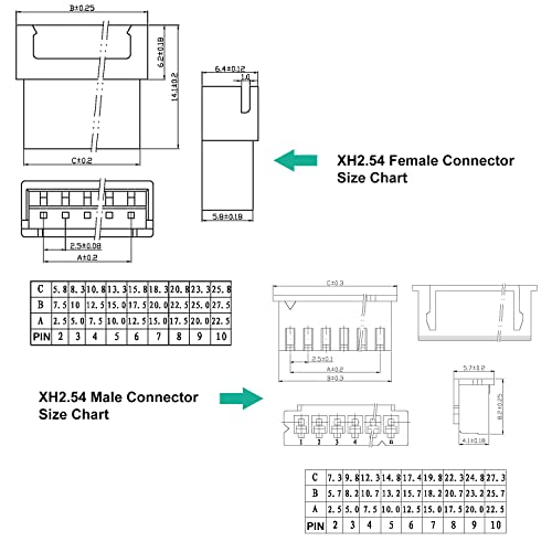 JST Connector Kit 2.5mm Pitch JST-XH 2.54 Male Female Connector with Premium 22AWG Pre-Crimped Cables,XH 2.54mm Connector 2/3/4/5/6/7/8/9/10 Pin Male Female Housing (XH-MF-Kit) - size: JST-2.5MM-XH Male Female