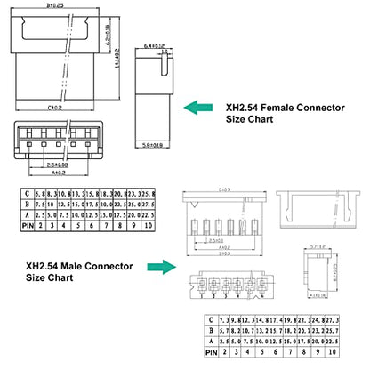 JST Connector Kit 2.5mm Pitch JST-XH 2.54 Male Female Connector with Premium 22AWG Pre-Crimped Cables,XH 2.54mm Connector 2/3/4/5/6/7/8/9/10 Pin Male Female Housing (XH-MF-Kit) - size: JST-2.5MM-XH Male Female