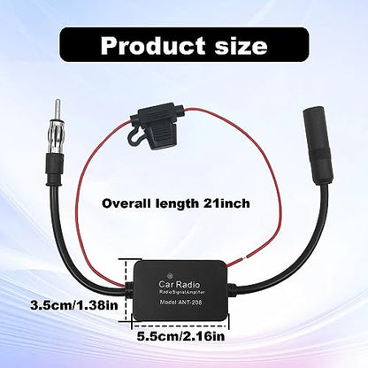12V Car Booster 25 db - Amplify Signal & Reduce Noise AM FM Radio Universal Car FM AM Radio Amplifier for Car Stereo,Media,Head Unit Receiver