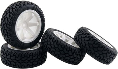 4PCS 75mm Rubber Tires and 6Spokes Plastic Wheel Rims Tyre for 1/10 RC On-Road Drift Racing Car 1:14 1:16 Rally Car for Tamiya Kyosho HPI HSP TT02 Upgrades Parts (White) - color: White
