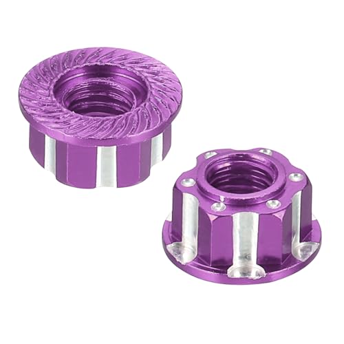 MECCANIXITY Hexagonal Nuts Aluminum M4 RC Wheel Carving Hex Nuts Dustproof Anti-Skid Mount Cap for 1/10 RC Model Car Trucks Off Road Car Upgraded Parts Pack of 2(Purple) - color: Purple
