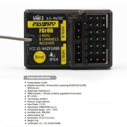 Goolsky Flysky FGr8B Receiver, 2.4GHz 8 Channels Receiver for Flysky AFHDS 3 PL18 NB4+ NB4 Pro+ RC Transmitters and FRM302 RF Modules