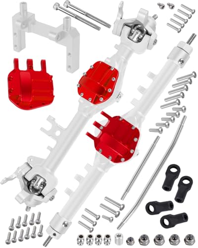 RC Alloy Front Rear Portal Axle Upgrades Part for 1/10 RC Crawler SCX10 90046 90047,Aluminium Front Rear Complete Portal Housing,Silver w/ Red - color: Silver W/Red
