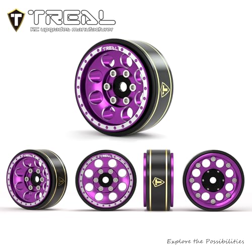 Treal SCX24 Wheels 1.0 Beadlock Wheels(4P-Set) for Axial SCX24 1/24 Crawler Brass Ring Weighted 27.3g/pc (Purple) - color: Purple