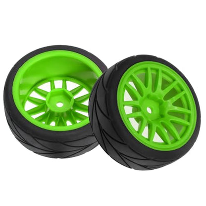 1/10 RC On Road Tires OD 2.56" And Hard Plastic Rally Wheels Rims 12mm Hex for 1:10 Scale Street Racing Touring Drift Car Tamiya TT01 TT02 Traxxas XV02 XV01 TA06 HPI KYOSHO PTG2 4PCS (Green) - color: Green