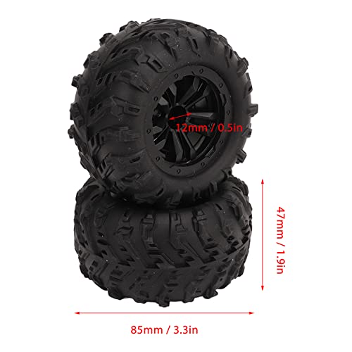 RC Tires, 2Pcs 1/6 Scale 12mm Hex RC Wheels and Tires RC Rubber Wheel Tire Tyre, High Resilience RC Drift Car Tires and Wheel Rims RC Car Accessory for SCY 16101 16102 1/16 RC Car