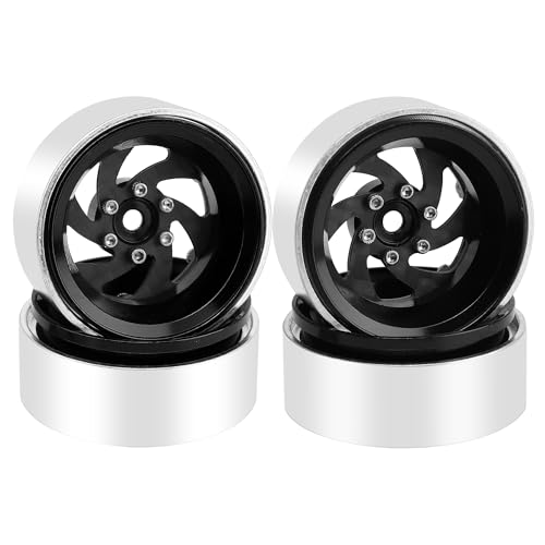 ModuWheel 1.3" Negative Offset Aluminum + Carbon Fiber Base Beadlock Wheels for 1/24 1/18 SCX24 TRX4m Ascent-18 RC Crawler (black) - color: black