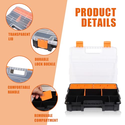 Torin AG421B Hardware & Parts Organizers: 4 Piece Versatile And Durable Storage Toolbox for Bolts, Screws, Nails, Nuts and Small Hardware, Black/Orange - size: 12IN