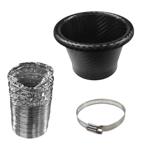 Craedli Carbon Fiber Car Air Intake Duct, Round Car Front Bumper Brake Air Intake Pipe with Extendable Flexible Hose and Hose Band, Universal Automotive Modified Replacement for Most Cars(Round) - size: Round