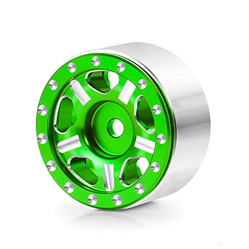 RCLIONS 4pcs Aluminum Alloy 1" Micro Beadlock Wheels Rims for All 1:24 Scale Axial SCX24 RC Crawler Car Upgrades Accessories (Green) - color: Green