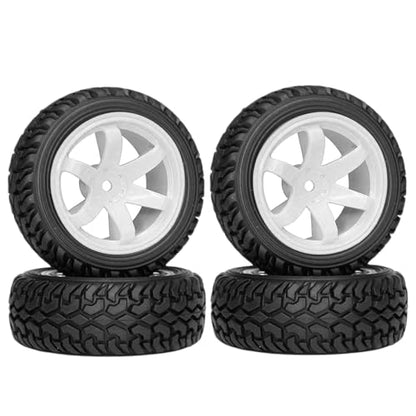 4PCS 75mm Rubber Tires and 6Spokes Plastic Wheel Rims Tyre for 1/10 RC On-Road Drift Racing Car 1:14 1:16 Rally Car for Tamiya Kyosho HPI HSP TT02 Upgrades Parts (White) - color: White