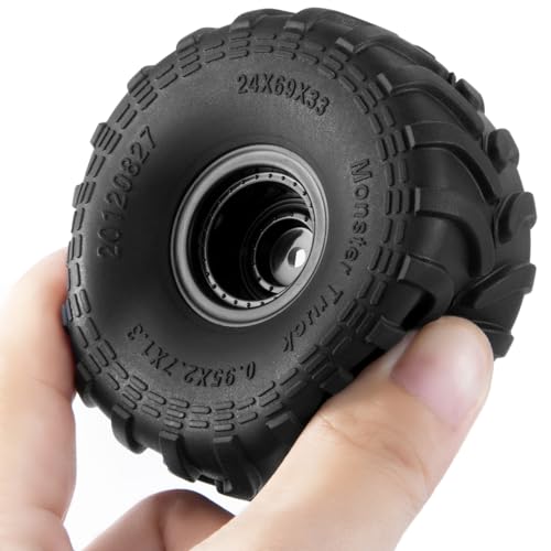 4PCS 1.0 Wheels&Rubber Tires for TRX4M SCX24 FMS FCX24 | Monster Truck Wheel Rims Tire Set 1/18 1/24 RC Crawler Car Upgrade