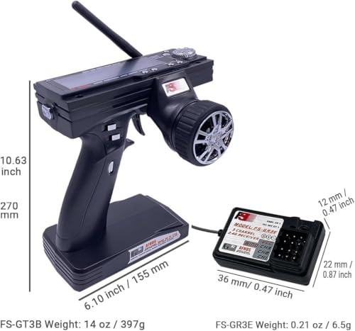 FS-GT3B 3CH RC Transmitter & Receiver FS-GR3E for RC Car Boat Flysky | 3 Channels | Adopting 2.4GHz Flysky AFHDS Radio Control System