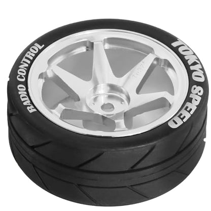 1/10 RC On Road Tires OD 65mm and Aluminum Street Wheels 12mm Hex Touring Tyres for 1:10 Rally Racing Drift Car Tamiya TT01 TT02 XV01 HPI KYOSHO HSP PTG2 Traxxas TA06 A959 PTG2 (Silver) - color: Silver
