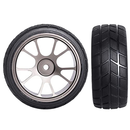 GoHooby 2.55in Rubber Tires&12mm Hex Wheel Rims Pre-Mounted Set, Compatible with Traxxas Tamiya 1/10 RC On-Road Touring Car (Color 2) - color: Color 2