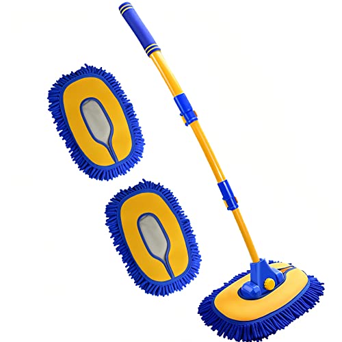 Mveqrrn Scratch-Free Car Wash Brush, Extendable Long Handle Mop (Blue) | Chenille car wash mop accessories, cleaning brush supplies, microfiber replacement head, for cars trucks RV - color: Blue-002