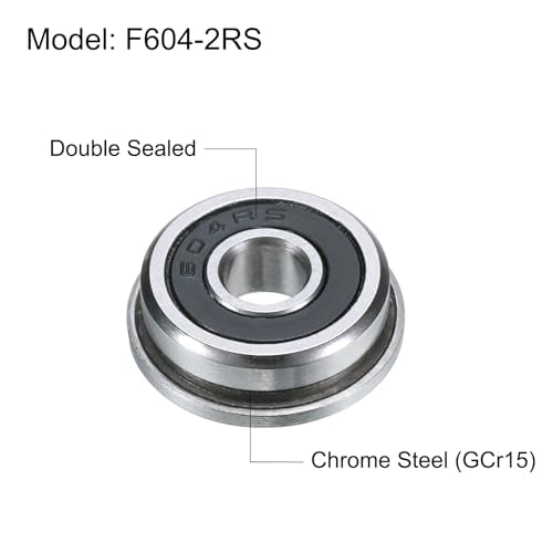 uxcell F604-2RS Flanged Ball Bearing 4x12x4mm Double Sealed Chrome Steel Flange Bearings, 10pcs - size: F604-2RS