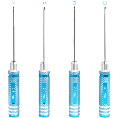 Hex Driver Set 1.5/2.0/2.5/3.0mm, RC Screwdriver Kit | Alloy Steel Bits & Magnetic Tips, Quick-Change Allen Wrench, RC Car Tool for RC Cars, Drones, Robots and Mini Crawlers - color: Blue-2