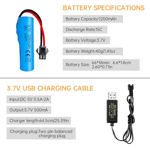2PCS 3.7V 1200mAh Li-ion Battery SM-2P Plug with USB Charging Cable for Double Sided RC Stunt Car Truck RC Car DE68 DE44 DE45 DE58 DE49 DE57 DE70 Battery