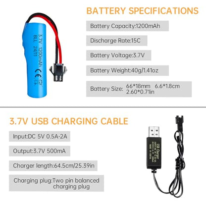 2PCS 3.7V 1200mAh Li-ion Battery SM-2P Plug with USB Charging Cable for Double Sided RC Stunt Car Truck RC Car DE68 DE44 DE45 DE58 DE49 DE57 DE70 Battery
