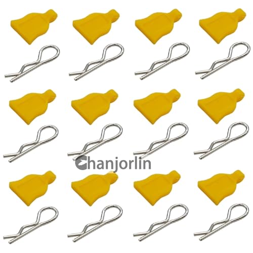 12 Pcs RC Car Universal RC Body Clips with Pull Tabs Car Clips R Clips Compatible with 1/8 1/10 1/12 RC On Road Car Crawler Truck Buggy Shell Replacement Parts TT02 Axial SCX10 (Yellow) - color: Yellow