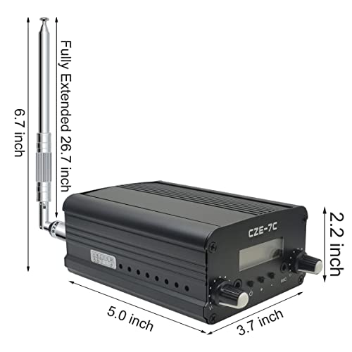 7W 1W Long Range FM Transmitter with LCD & 3.5mm Audio Cable - Ideal for Drive-in Church, School & Supermarket Events, Light Shows & Fireworks Display - Black